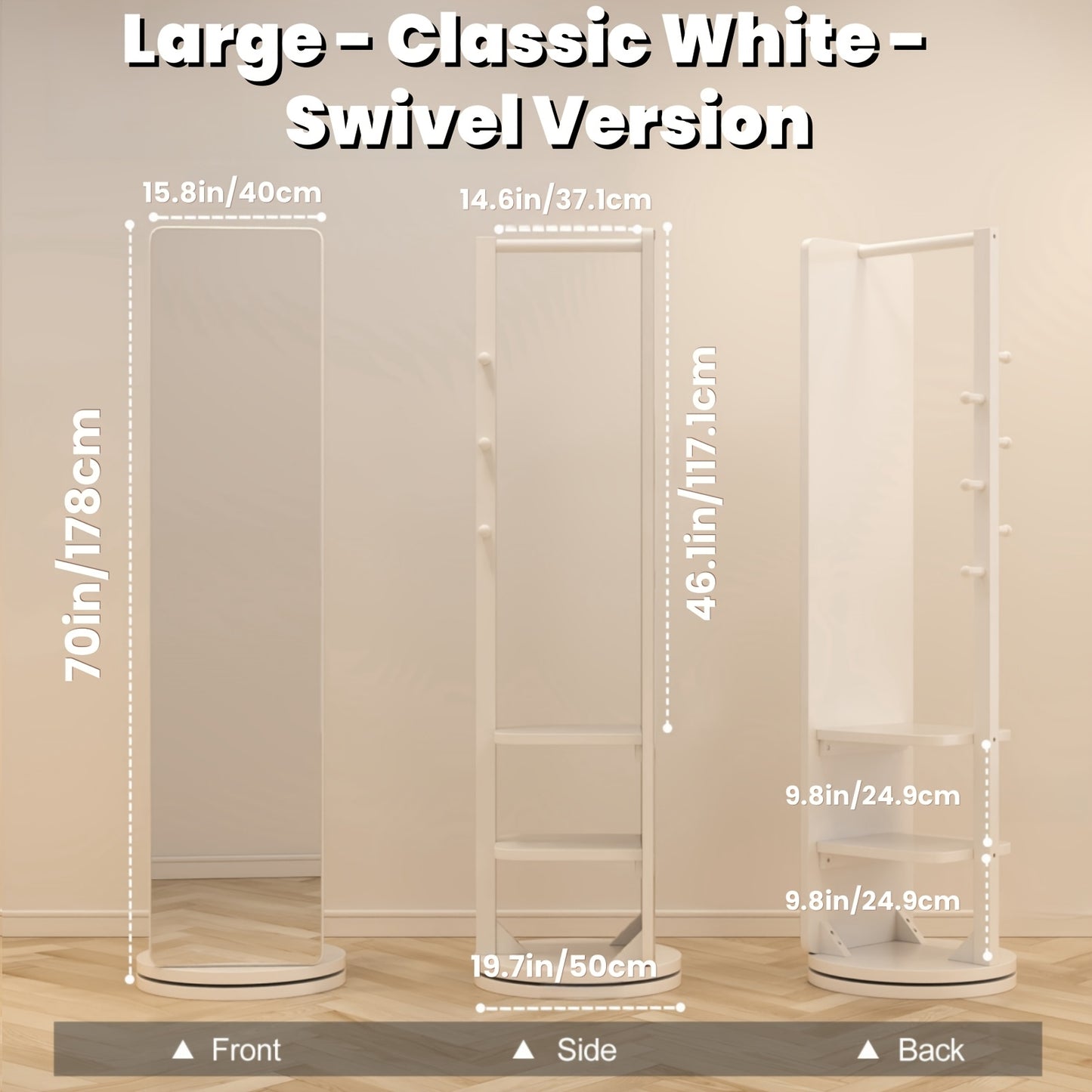 Solid Wood Floor Mirror With Coat Rack - Rotating Multifunctional Mirror Furniture For Home Teacher Furniture Storage Wardrobe, Suitable For Bedroom And Living Room, Free Shipping