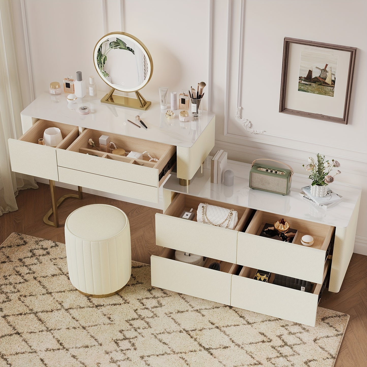 1pc Full Set of Solid Wood Small Modern Bedroom Desk All in One Dresser