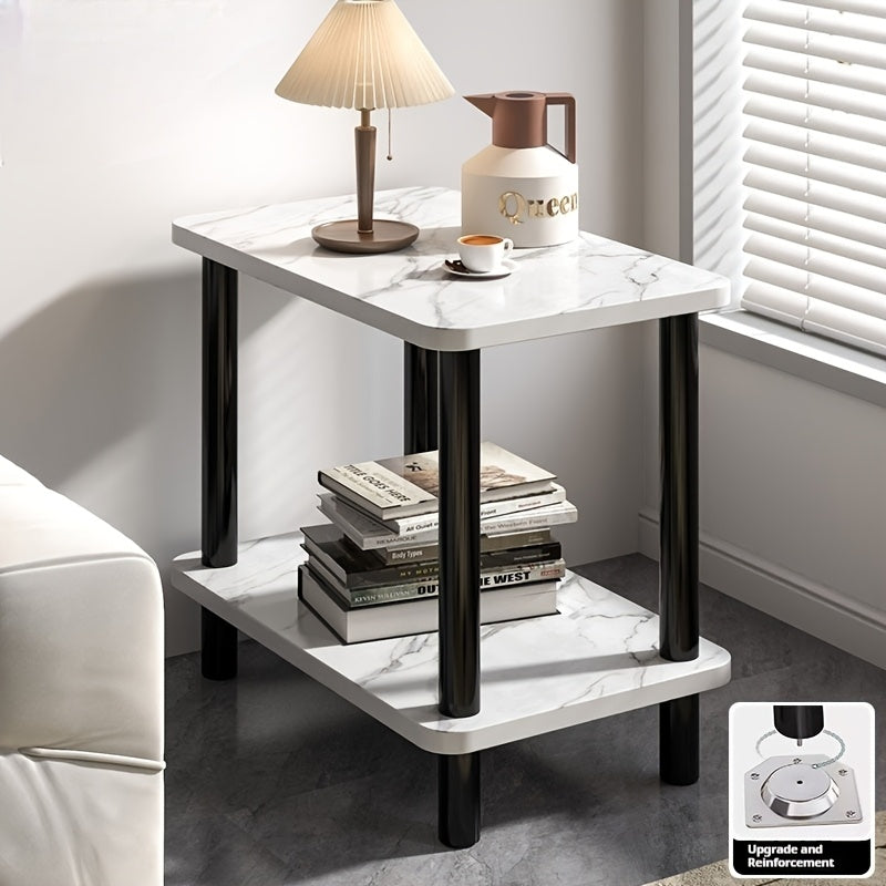 Modern Wooden Side Table with 2 Storage Shelves - Classic Style, Engineered Wood Top, Black Metal Frame, Perfect for Bedroom, Living Room, or Study, Living Room Furniture | Sleek Wooden Table | Engineered Wood Top, Side Table for Living Room