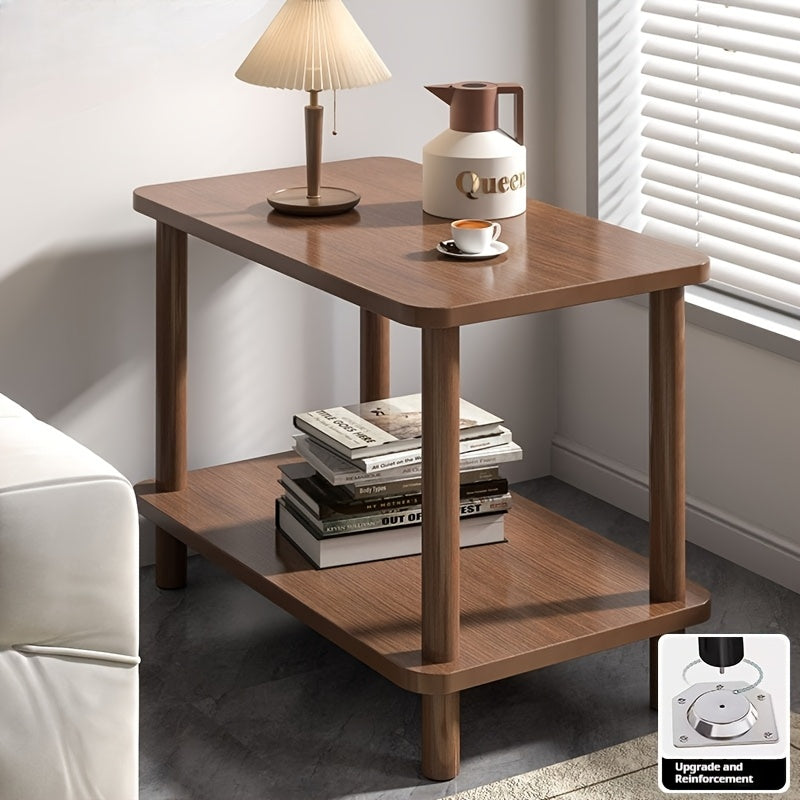 Modern Wooden Side Table with 2 Storage Shelves - Classic Style, Engineered Wood Top, Black Metal Frame, Perfect for Bedroom, Living Room, or Study, Living Room Furniture | Sleek Wooden Table | Engineered Wood Top, Side Table for Living Room