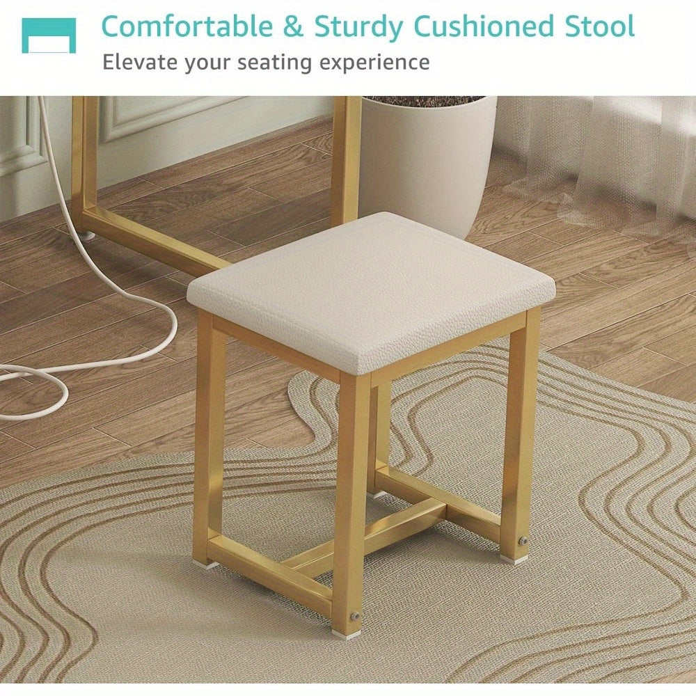 White Makeup Vanity Desk No Mirror with Chair, Small Vanity Table Set with Fabric Drawers