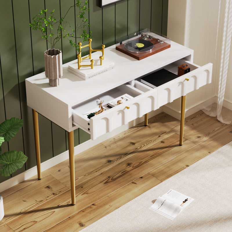 Modern Metal Leg Double Drawer Dressing Table - Vintage Style Wood & Metal Multifunctional Vanity with 2 Drawers, 27\