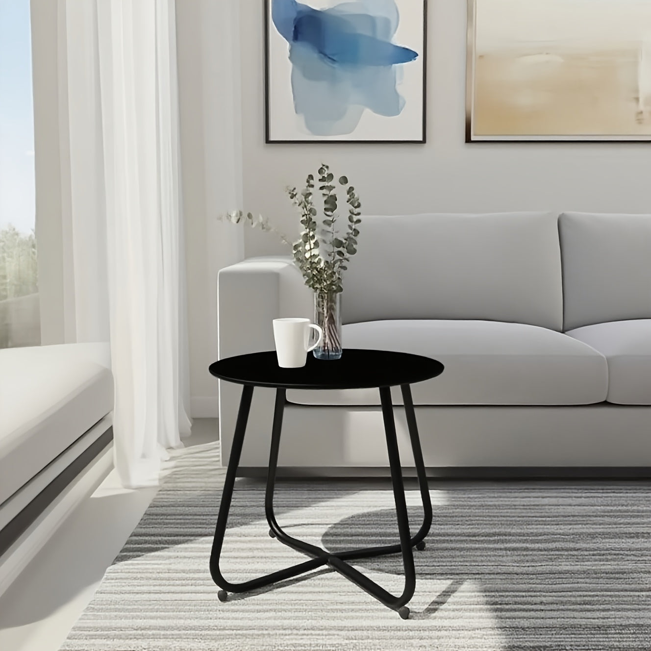Metal Tray Round Small Side Table, Metal End Table with Removable Tray for Indoor And Outdoor Round Accent Coffee Side Table, Anti-Rust Outdoor Small Side Table, Indoor Modern Sofa Side Table Bedside Table for Living Room And Office