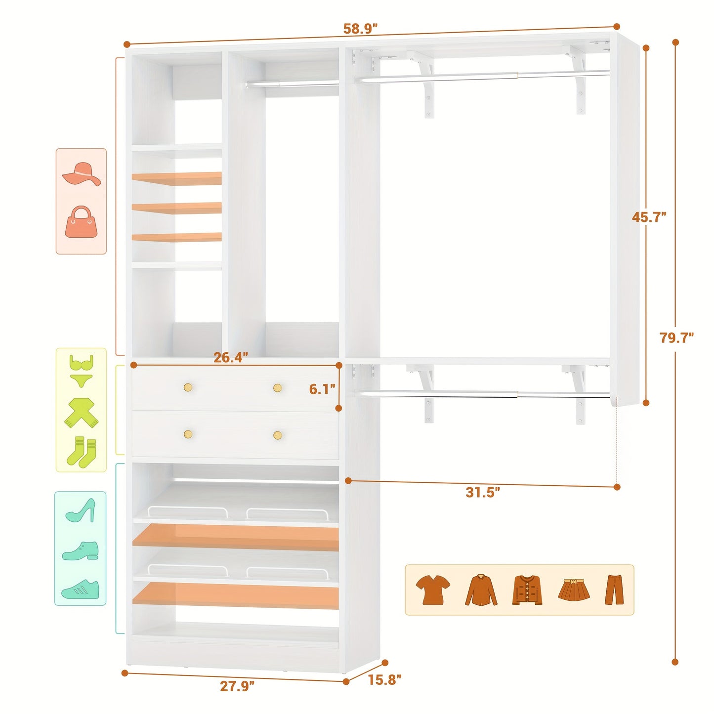 Closet System - 5FT Closet System With Drawers, 60\