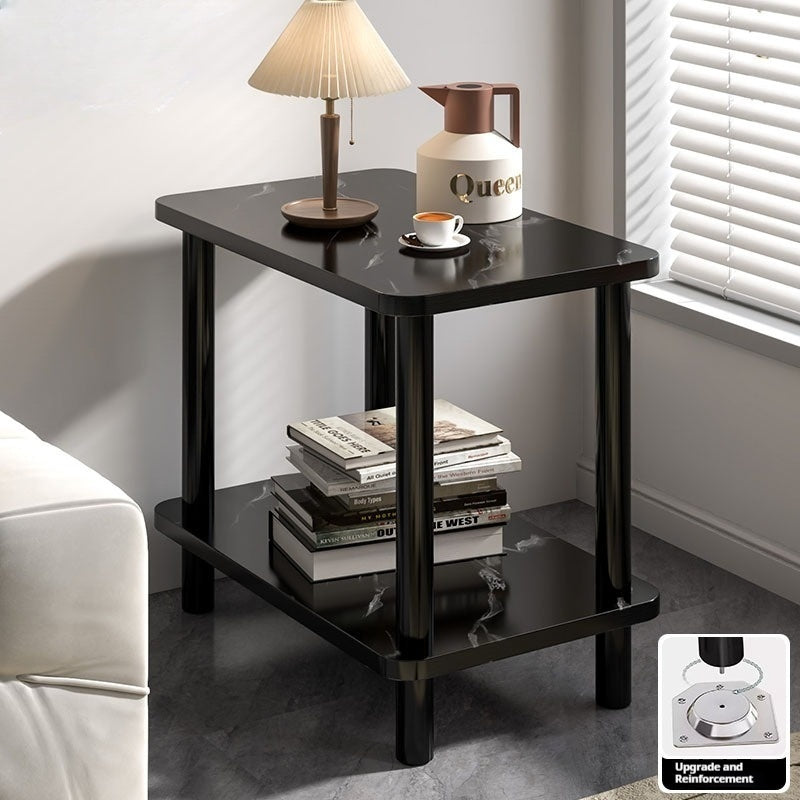 Modern Wooden Side Table with 2 Storage Shelves - Classic Style, Engineered Wood Top, Black Metal Frame, Perfect for Bedroom, Living Room, or Study, Living Room Furniture | Sleek Wooden Table | Engineered Wood Top, Side Table for Living Room