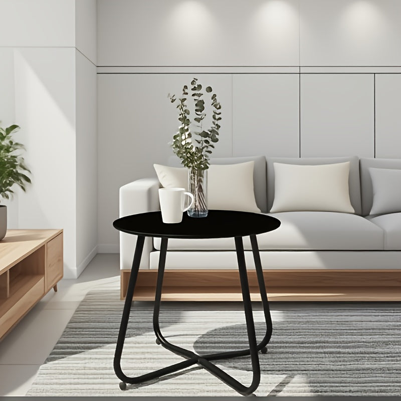 Metal Tray Round Small Side Table, Metal End Table with Removable Tray for Indoor And Outdoor Round Accent Coffee Side Table, Anti-Rust Outdoor Small Side Table, Indoor Modern Sofa Side Table Bedside Table for Living Room And Office