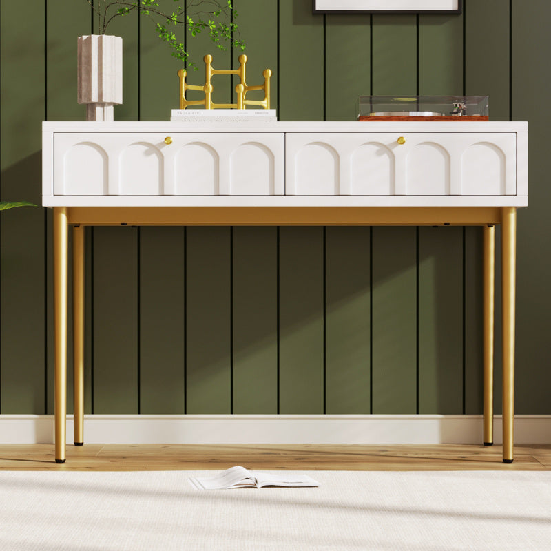 Modern Metal Leg Double Drawer Dressing Table - Vintage Style Wood & Metal Multifunctional Vanity with 2 Drawers, 27\