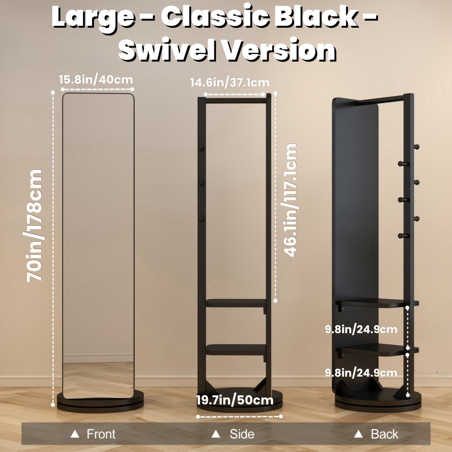 Solid Wood Floor Mirror With Coat Rack - Rotating Multifunctional Mirror Furniture For Home Teacher Furniture Storage Wardrobe, Suitable For Bedroom And Living Room, Free Shipping