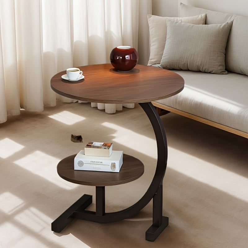 Mid-Century Modern Round Coffee Table - Industrial Metal Frame & Engineered Wood