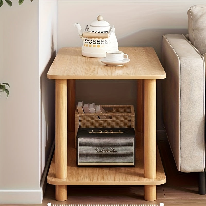 Modern Wooden Side Table with 2 Storage Shelves - Classic Style, Engineered Wood Top, Black Metal Frame, Perfect for Bedroom, Living Room, or Study, Living Room Furniture | Sleek Wooden Table | Engineered Wood Top, Side Table for Living Room