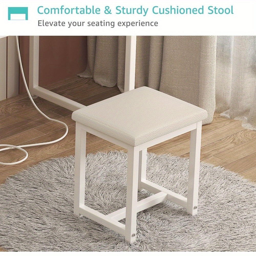 White Makeup Vanity Desk No Mirror with Chair, Small Vanity Table Set with Fabric Drawers