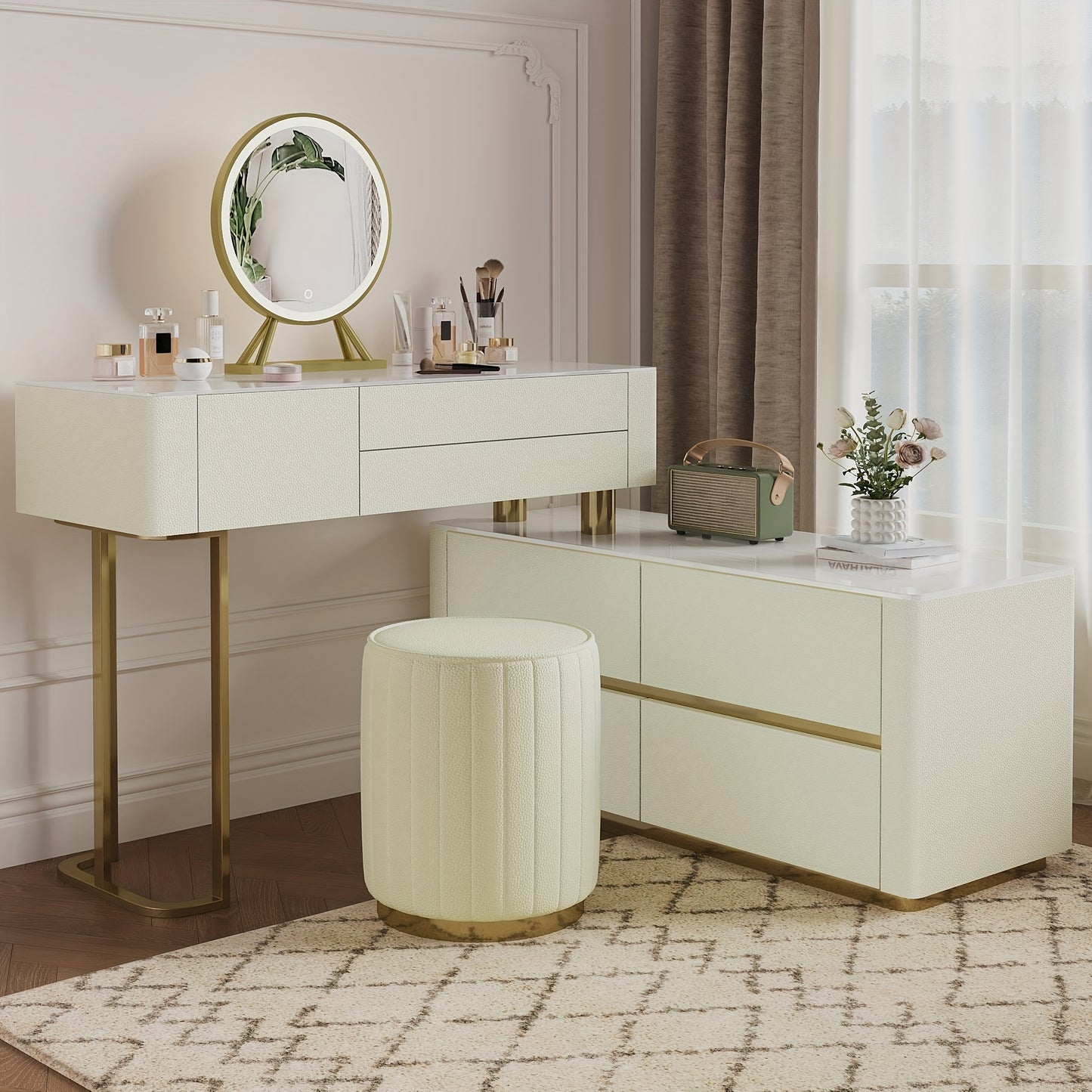 1pc Full Set of Solid Wood Small Modern Bedroom Desk All in One Dresser