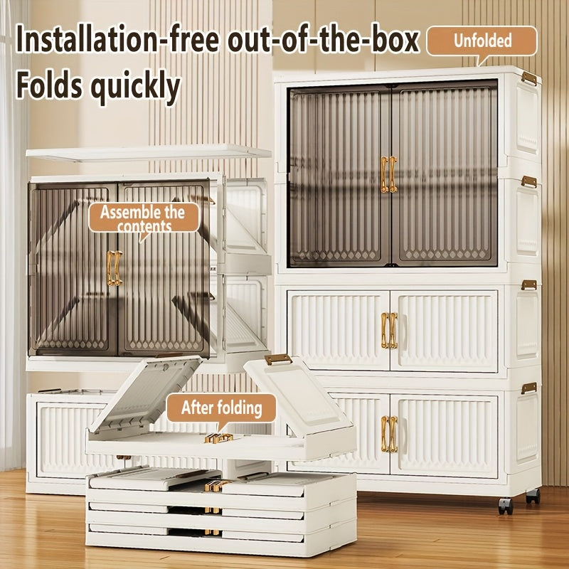 One Foldable Wardrobe with Wheels, Large Capacity Storage Cabinet, Multi-Layer Organizer Shelf, Easy Assembly Portable Closet for Home and Dormitory - Space-Saving Plastic Mobile Wardrobe, Portable Closets