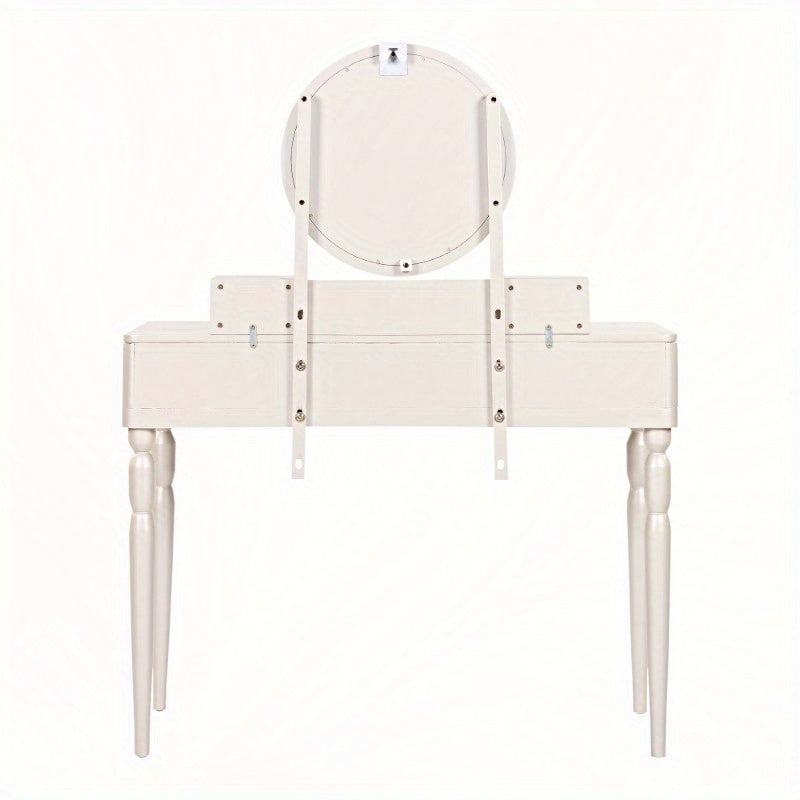 Chic Height-Adjustable Vanity Set with Round Mirror, 4 Spacious Drawers, Champagne Colored Dressing Table with Stool, Perfect for Home