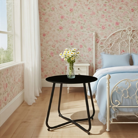 Metal Tray Round Small Side Table, Metal End Table with Removable Tray for Indoor And Outdoor Round Accent Coffee Side Table, Anti-Rust Outdoor Small Side Table, Indoor Modern Sofa Side Table Bedside Table for Living Room And Office