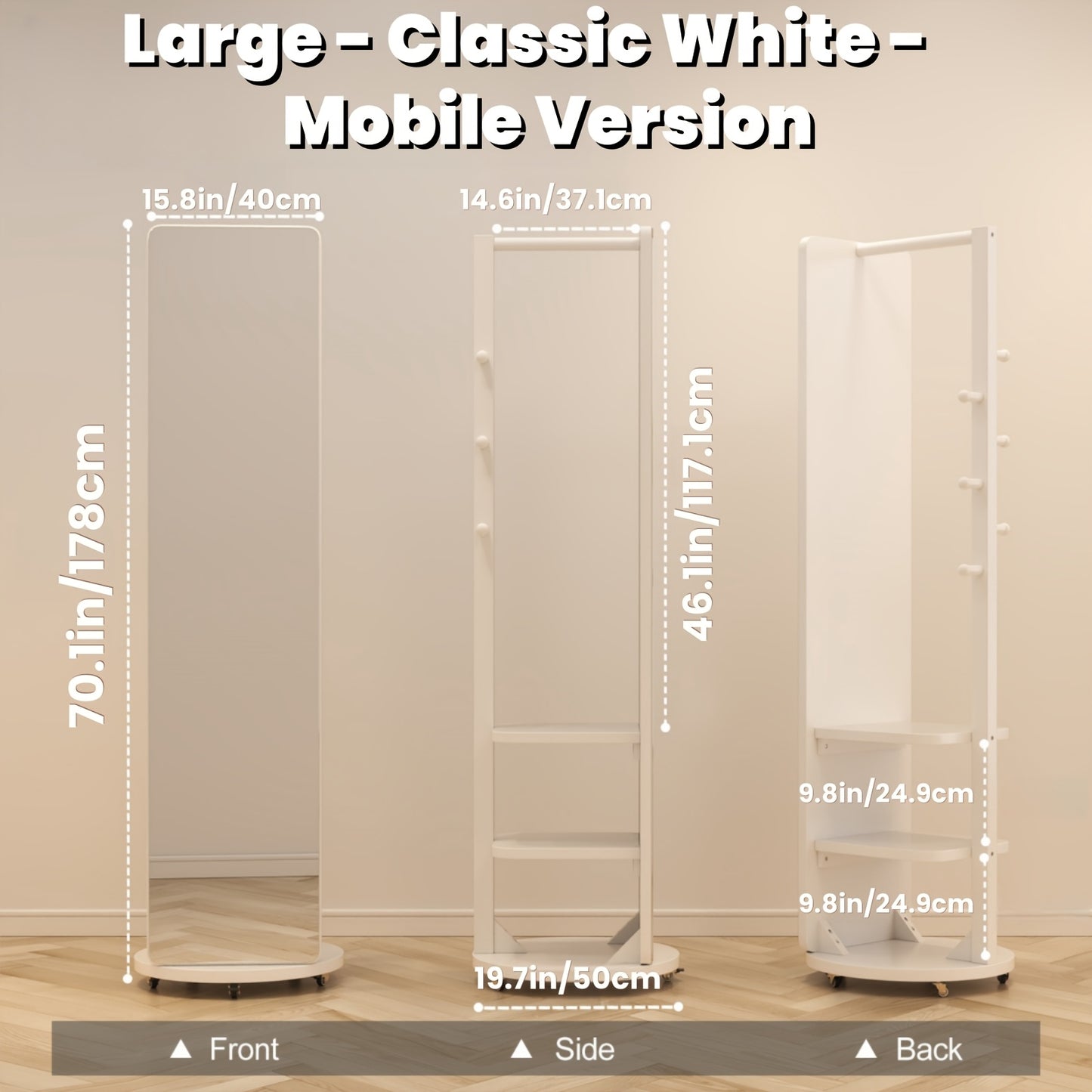 Solid Wood Floor Mirror With Coat Rack - Rotating Multifunctional Mirror Furniture For Home Teacher Furniture Storage Wardrobe, Suitable For Bedroom And Living Room, Free Shipping