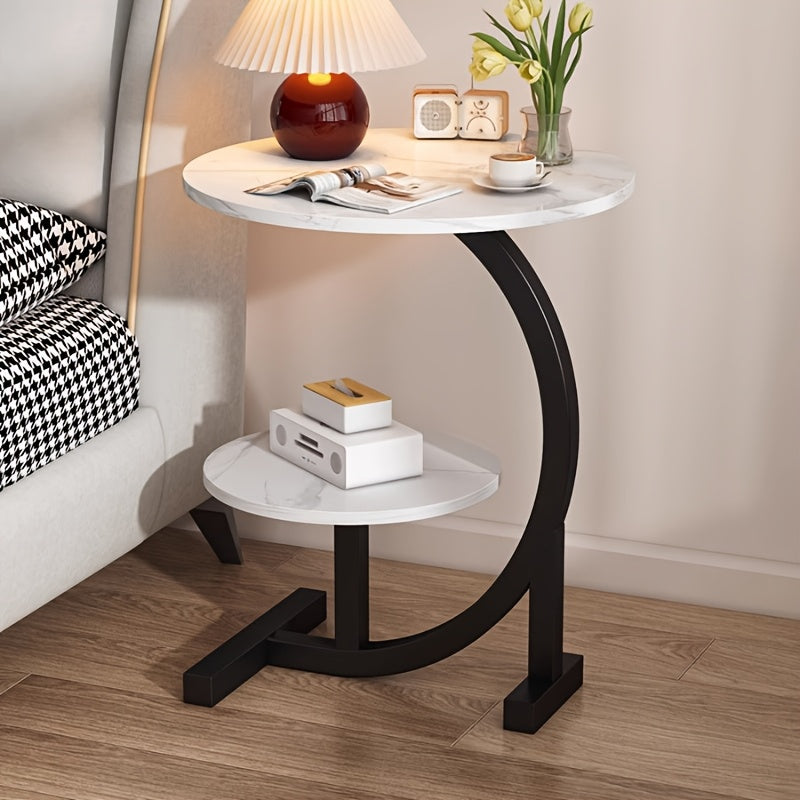 Mid-Century Modern Round Coffee Table - Industrial Metal Frame & Engineered Wood