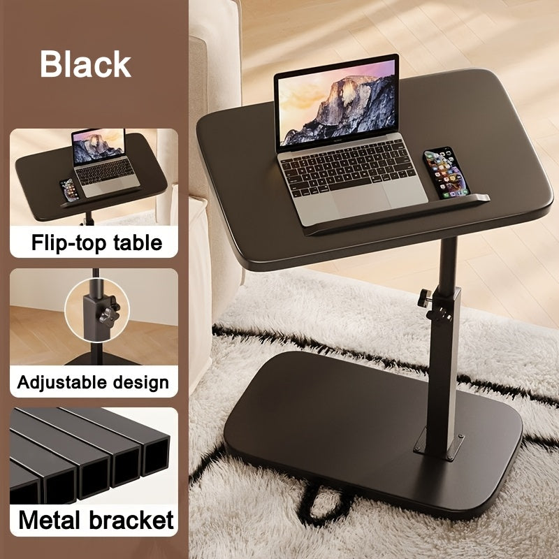 Portable Adjustable Folding Side Table - Modern Minimalist Black Plastic & Engineered Wood Desk with 27\