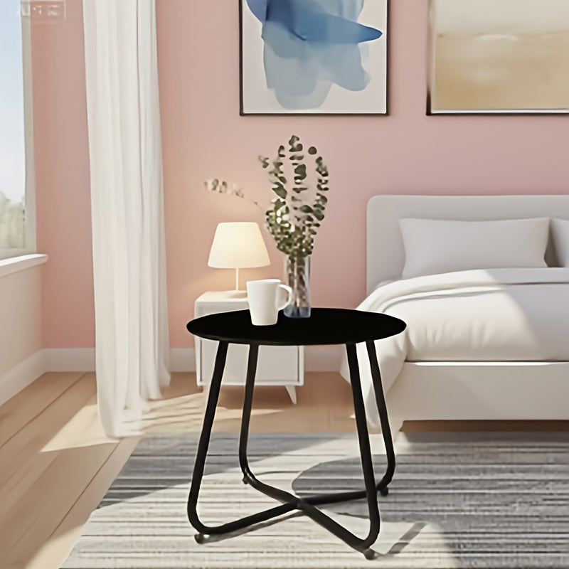 Metal Tray Round Small Side Table, Metal End Table with Removable Tray for Indoor And Outdoor Round Accent Coffee Side Table, Anti-Rust Outdoor Small Side Table, Indoor Modern Sofa Side Table Bedside Table for Living Room And Office