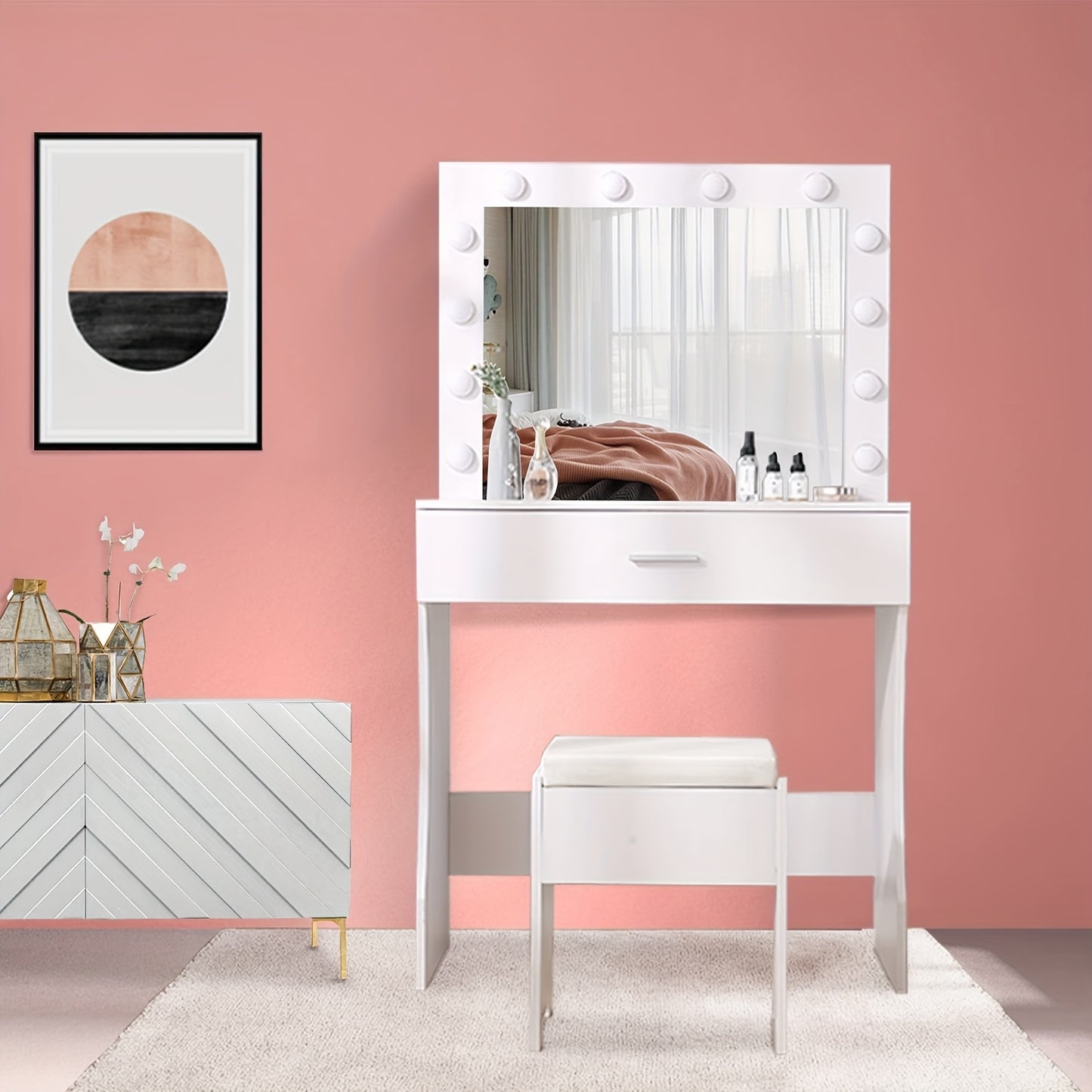 3-Drawer Vanity Desk With Lights - Makeup Vanities With Mirror, Power Outlet