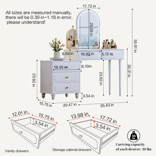 Vanity Desk With Mirror And Lights, Makeup Vanity With Adjustable Cabinet, Modern Makeup Table With 3 Drawers For Bedroom Makeup Room, Writing Desk White