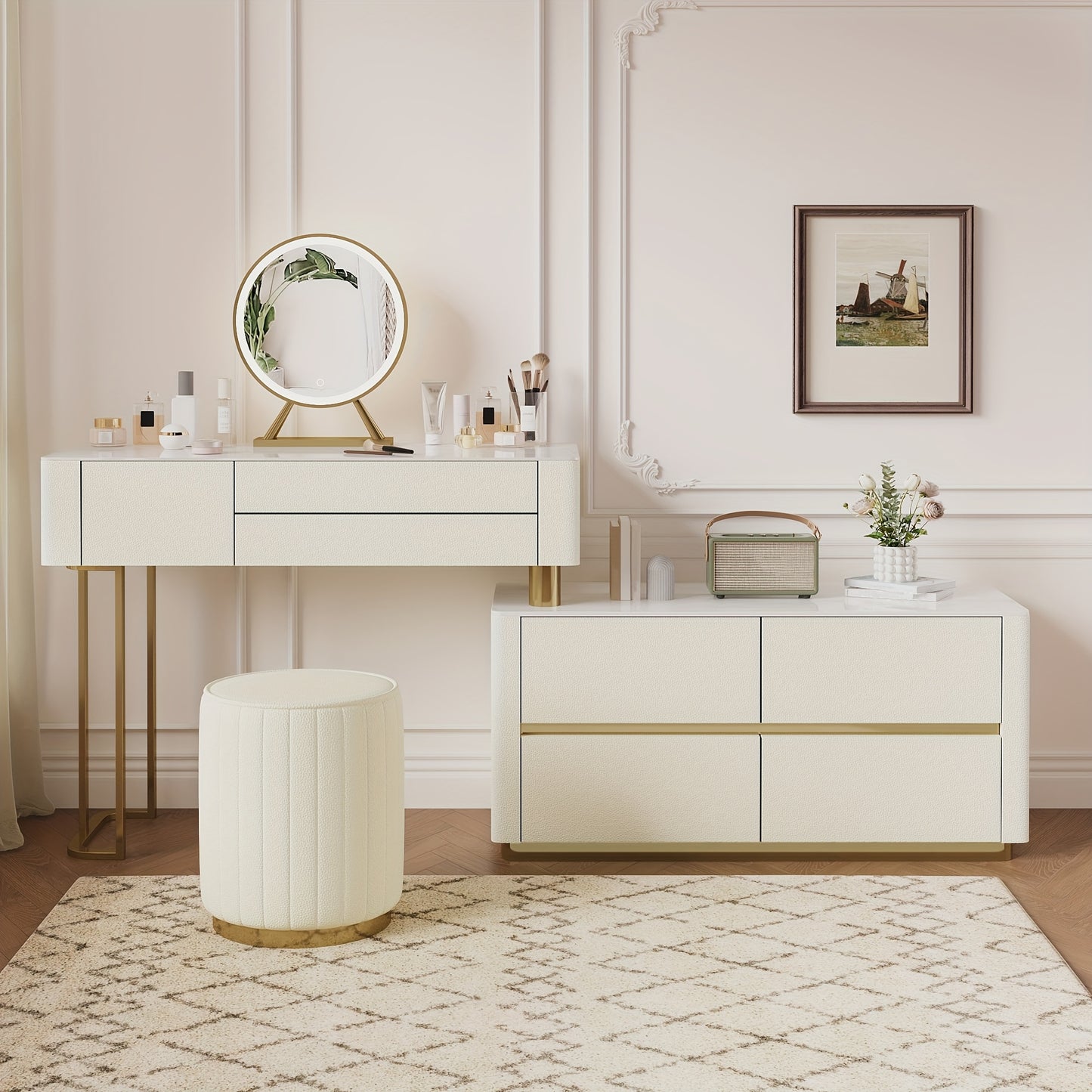 1pc Full Set of Solid Wood Small Modern Bedroom Desk All in One Dresser
