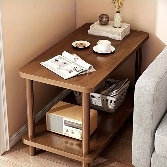 Modern Wooden Side Table with 2 Storage Shelves - Classic Style, Engineered Wood Top, Black Metal Frame, Perfect for Bedroom, Living Room, or Study, Living Room Furniture | Sleek Wooden Table | Engineered Wood Top, Side Table for Living Room