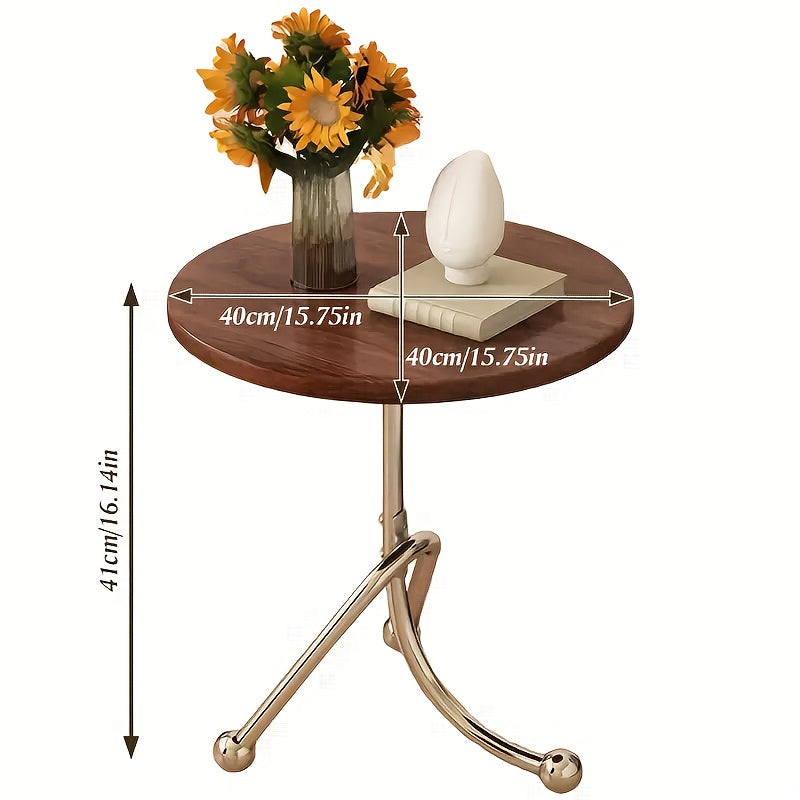 Stainless Steel Small Round Living Room Table, Vintage Style Bedside Desk with Unique Bracket Design for Solid Structure
