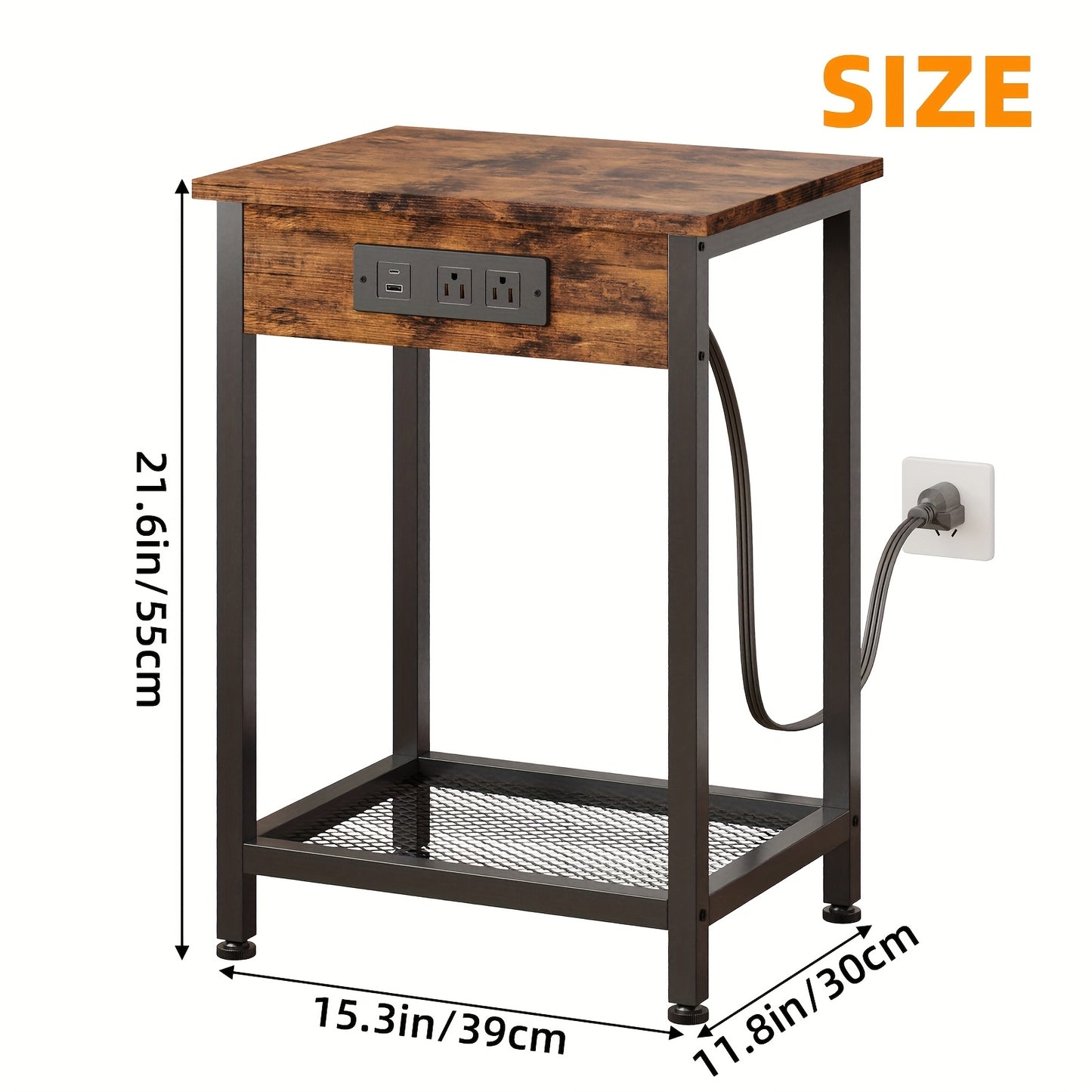USB Side Table TOMNK 2-Tier 21.6in Side Table with USB Port and Power Outlet