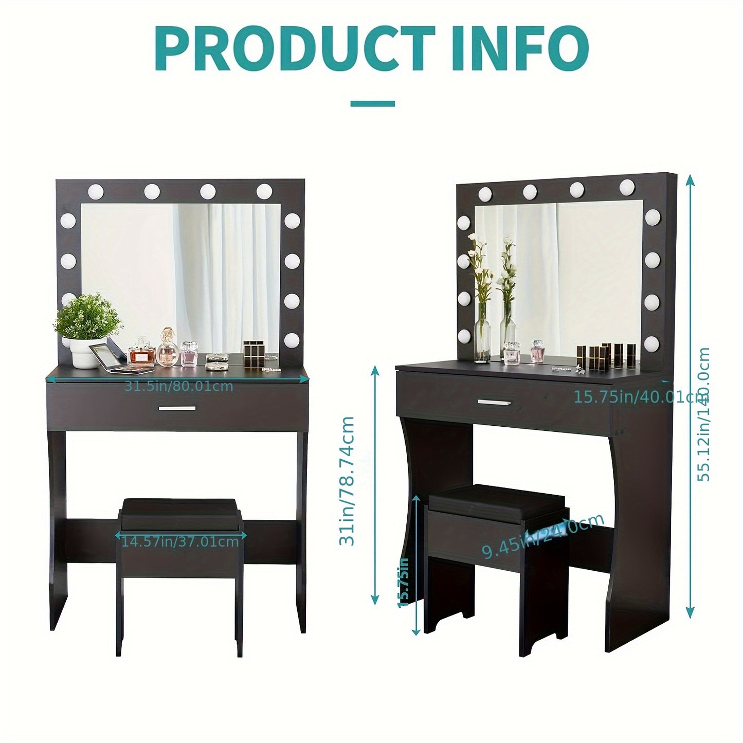 3-Drawer Vanity Desk With Lights - Makeup Vanities With Mirror, Power Outlet