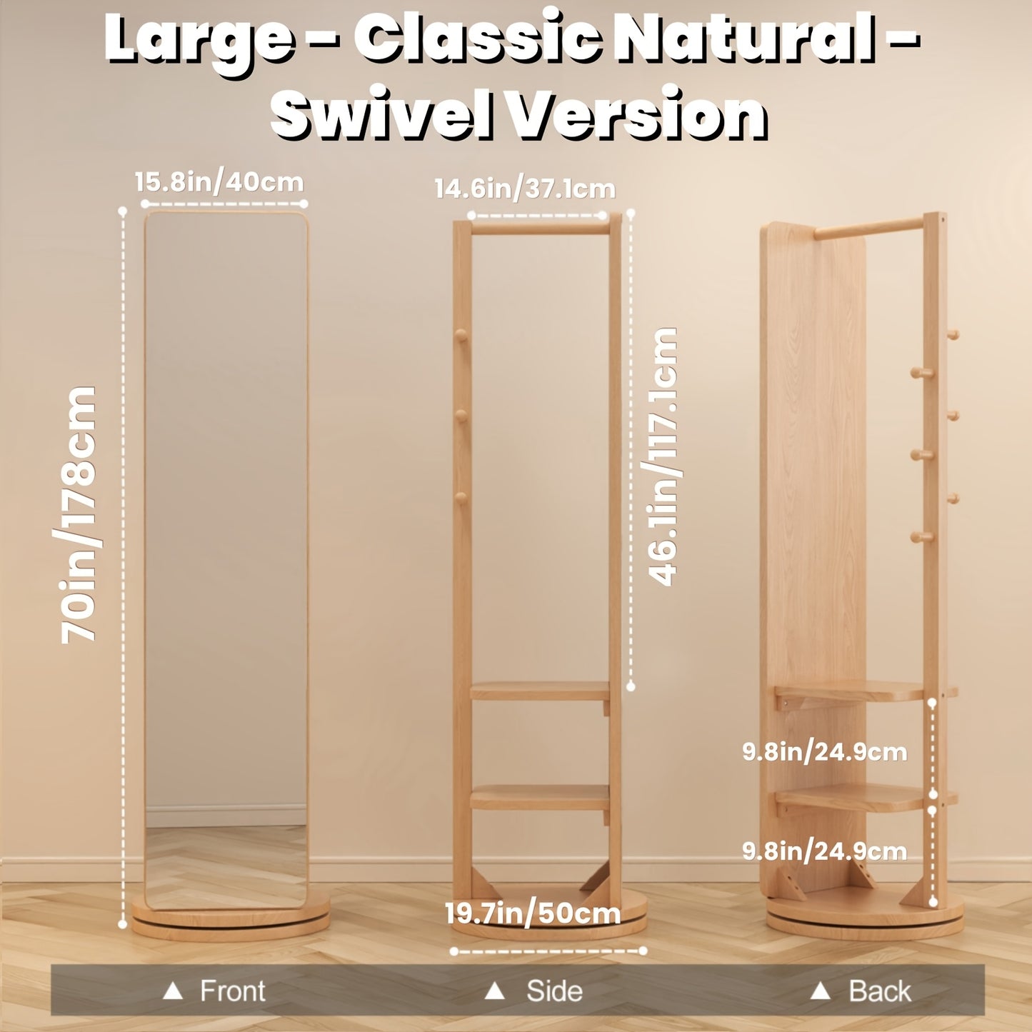 Solid Wood Floor Mirror With Coat Rack - Rotating Multifunctional Mirror Furniture For Home Teacher Furniture Storage Wardrobe, Suitable For Bedroom And Living Room, Free Shipping