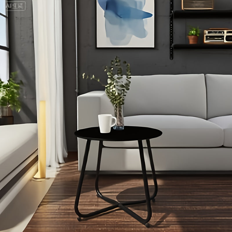 Metal Tray Round Small Side Table, Metal End Table with Removable Tray for Indoor And Outdoor Round Accent Coffee Side Table, Anti-Rust Outdoor Small Side Table, Indoor Modern Sofa Side Table Bedside Table for Living Room And Office