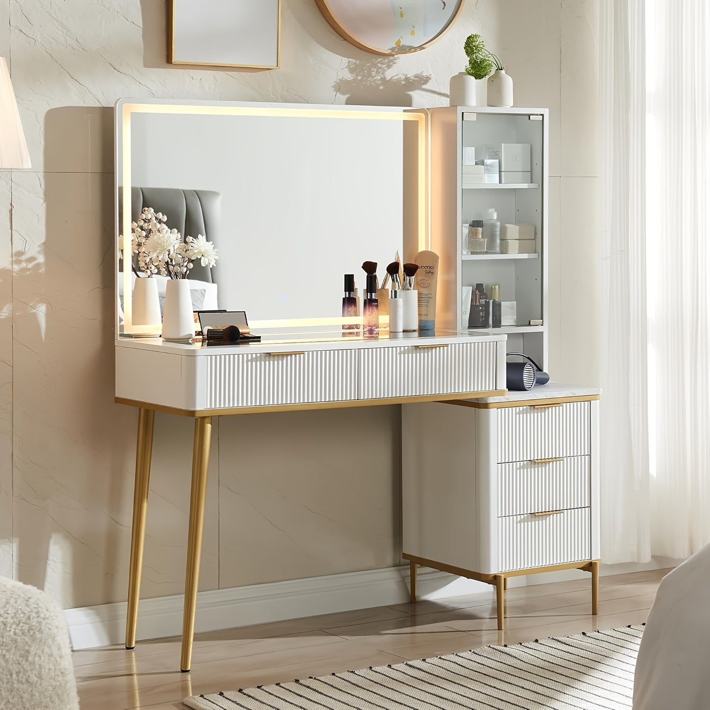 Fluted Makeup Vanity Desk with 36\