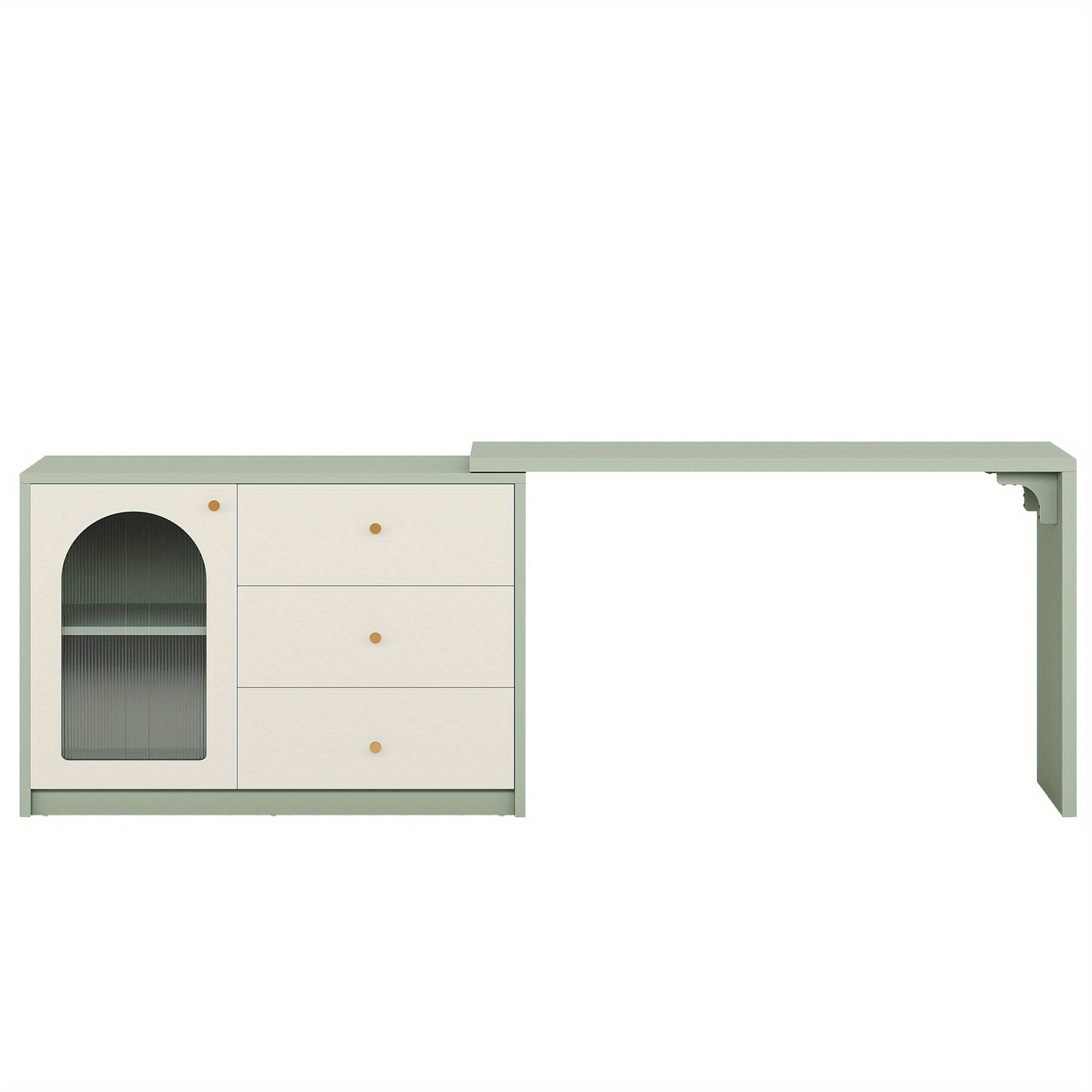 Modern Makeup Vanity Desk - Retractable Large Vanity Table with 3 Drawers & Cabinet