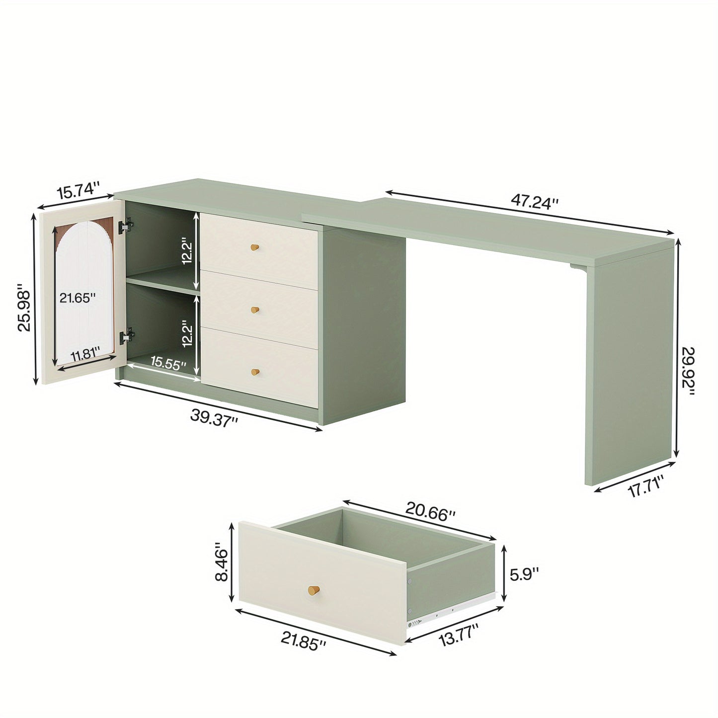 Modern Makeup Vanity Desk - Retractable Large Vanity Table with 3 Drawers & Cabinet