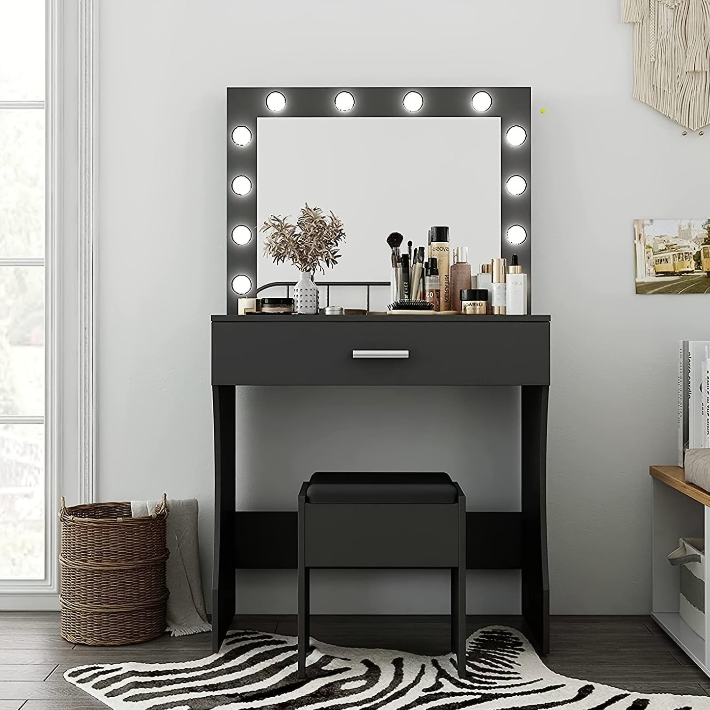 3-Drawer Vanity Desk With Lights - Makeup Vanities With Mirror, Power Outlet