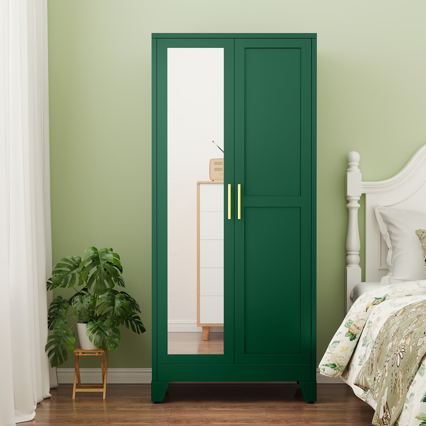 70.86in High Mirror Door Wardrobe With Adjustable Shelves And Hanging Clothes Storage Cabinets, Suitable For Bedrooms, Laundry Rooms, And Lobbies
