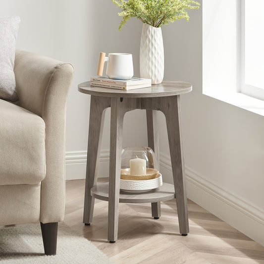 Pet-Friendly Modern Round End Table with Storage Shelf - Space-Saving Nightstand with Lower Open Shelf