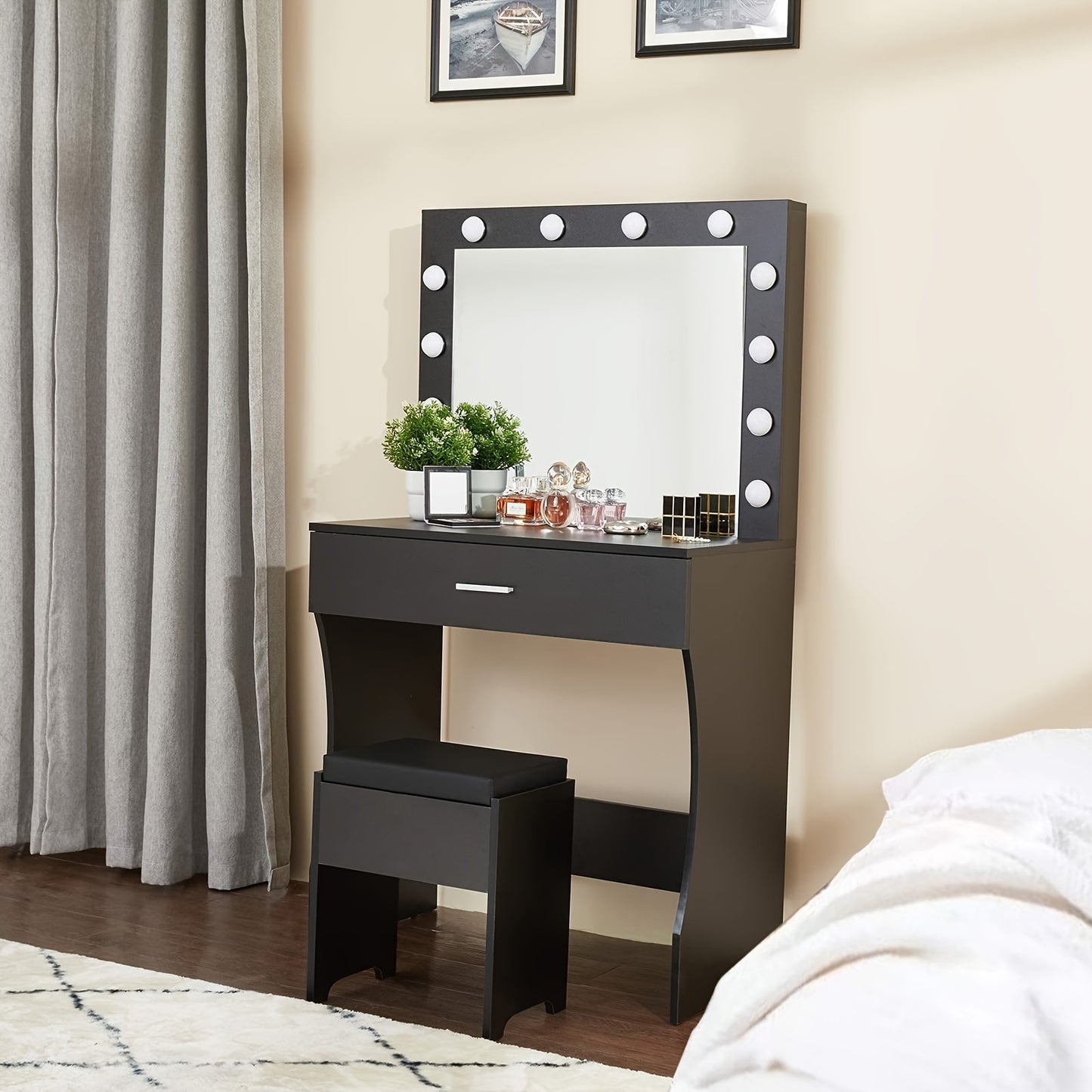 3-Drawer Vanity Desk With Lights - Makeup Vanities With Mirror, Power Outlet